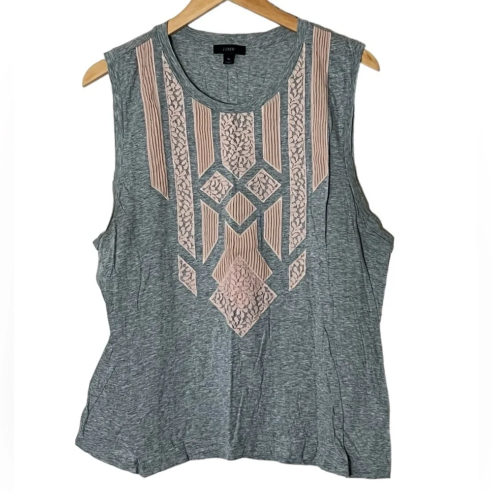 J. Crew | Gray appliqué cotton tank top size extra large